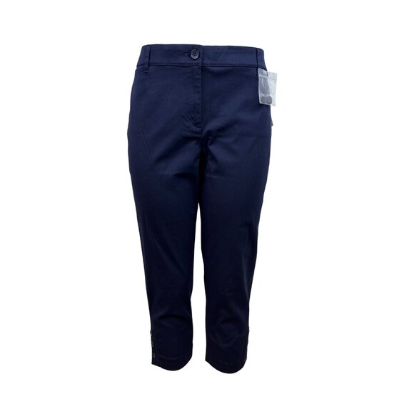 Talbots Womens Navy Cropped Capri Pants With Button Details Sz 10P - New - Picture 1 of 11